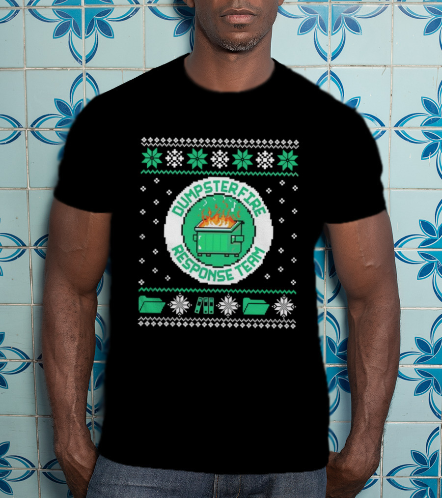 Dumpster Fire Response Team Ugly Christmas Sweater Snowflakes Retro T-Shirt
