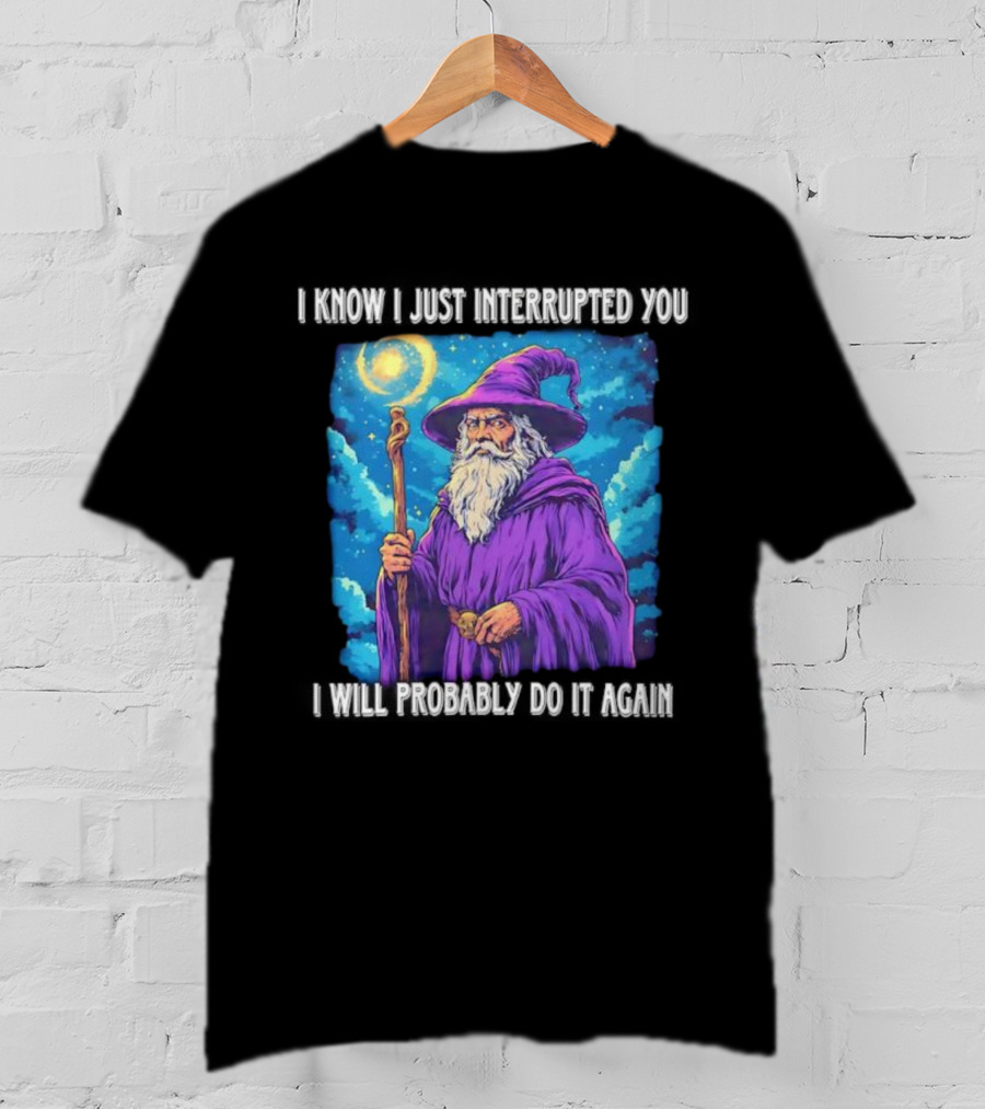 I Know I Just Interrupted You Wizard Purple Robe Magic Staff T-Shirt