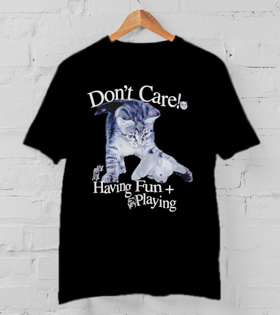 Don't Care Cat Having Fun Playing With Dog T-Shirt