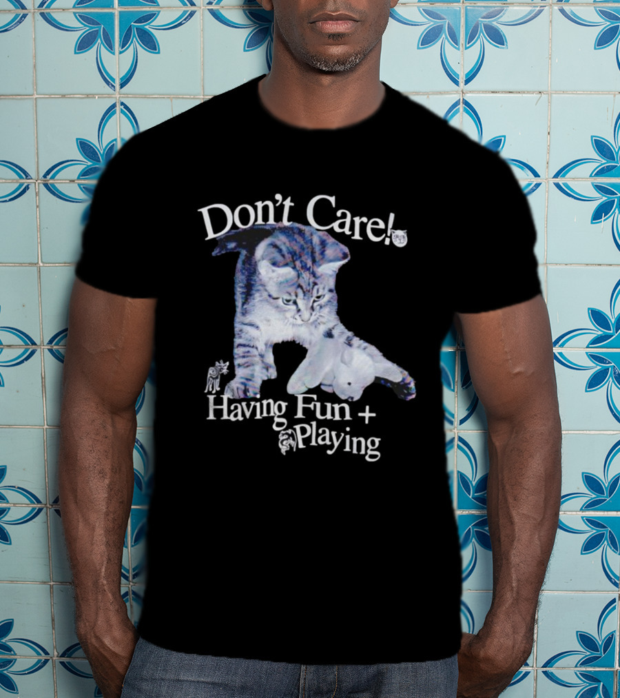 Don't Care Cat Having Fun Playing With Dog T-Shirt
