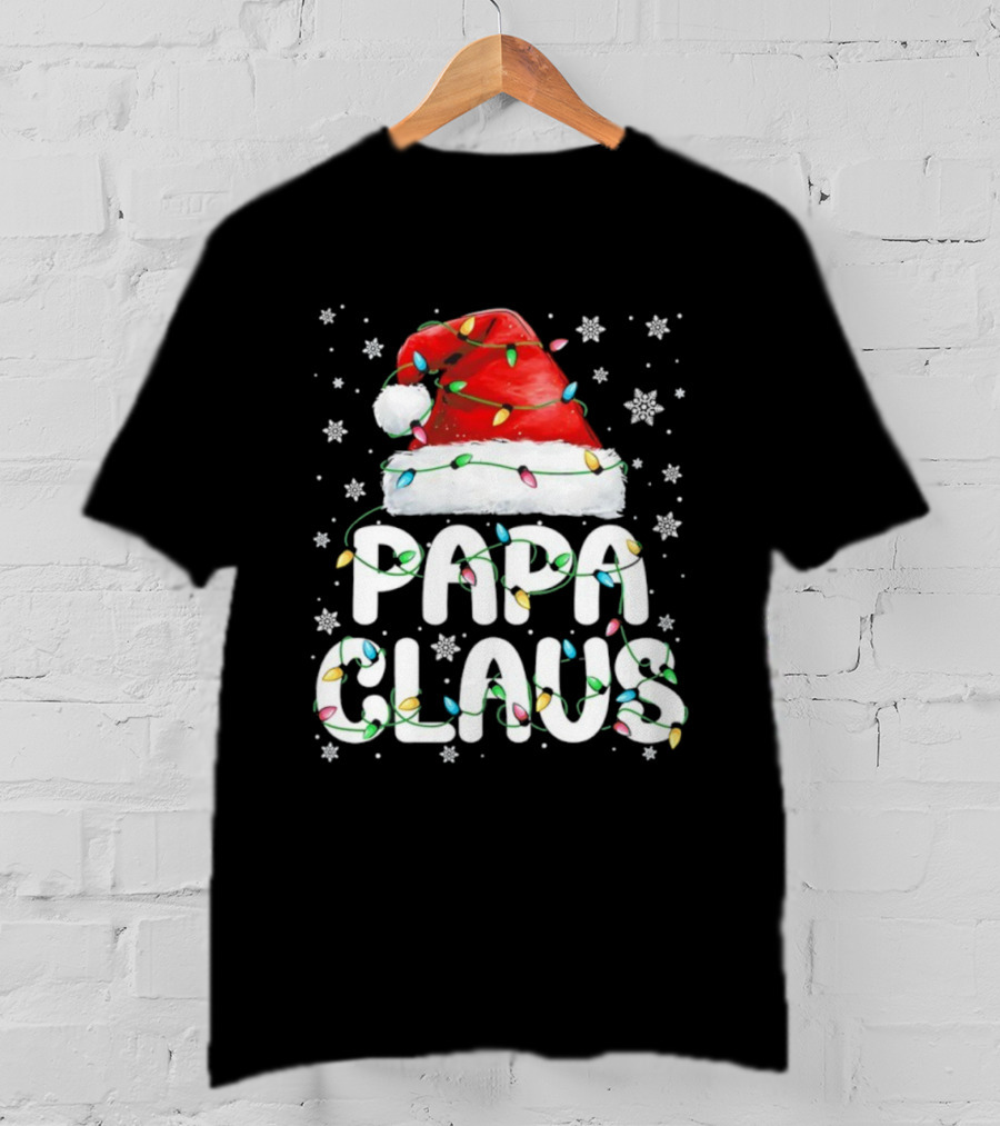 Papa Claus Santa Hat With Christmas Lights Holiday Stars T-Shirt