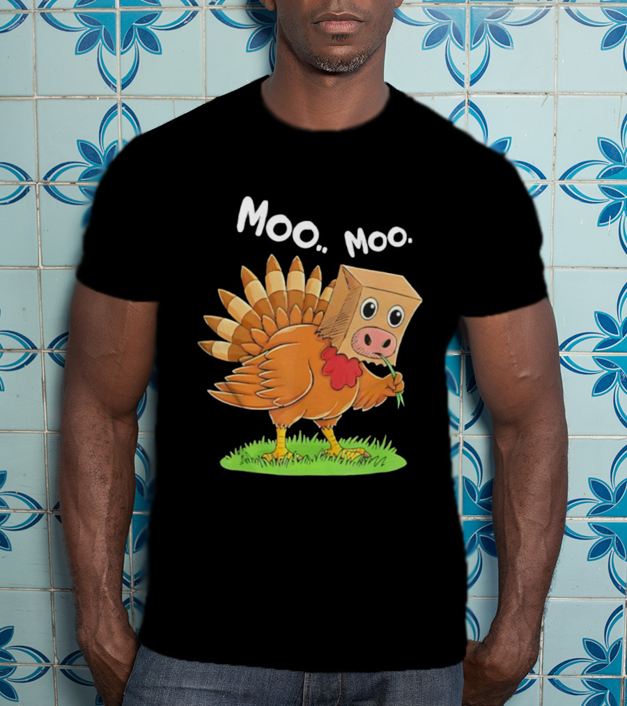 Turkey Cow Moo Moo Thanksgiving Funny T-Shirt