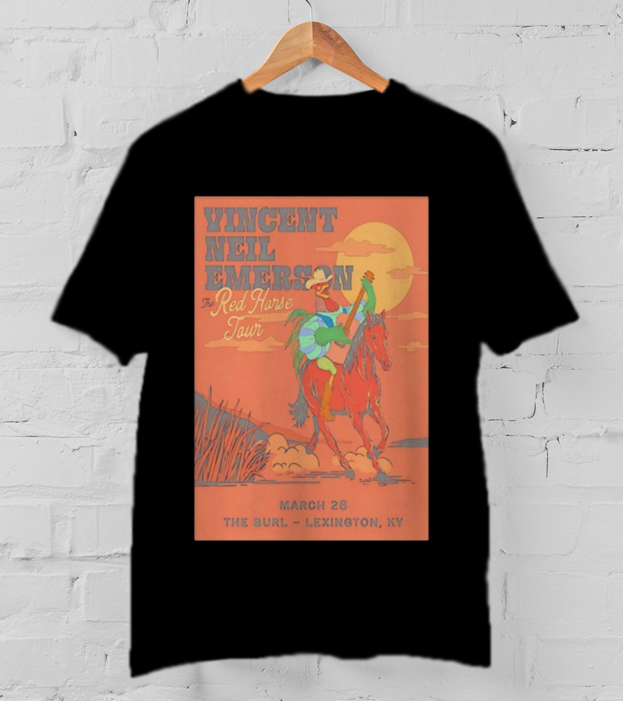 Vincent Neil Emerson Red Horse Tour Lexington KY March 28 2026 With Cowboy And Horse Scene T-Shirt