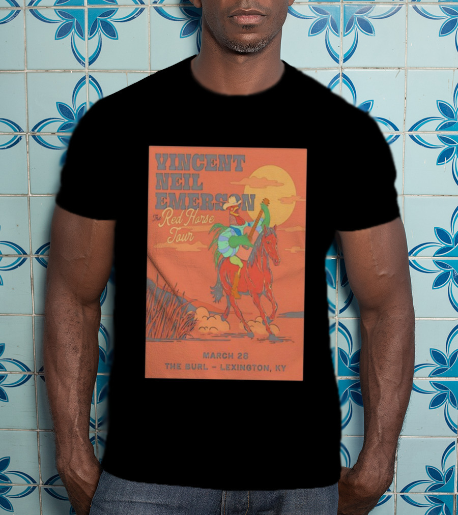 Vincent Neil Emerson Red Horse Tour Lexington KY March 28 2026 With Cowboy And Horse Scene T-Shirt