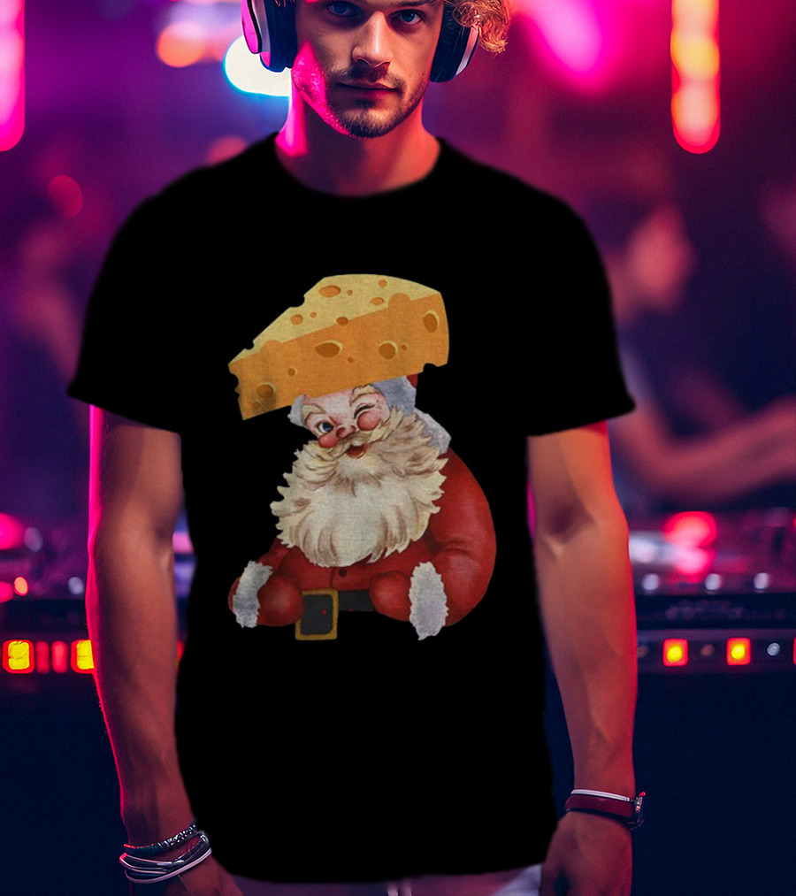 Santa Cheese Head Winking Green Bay Packers Christmas T-Shirt