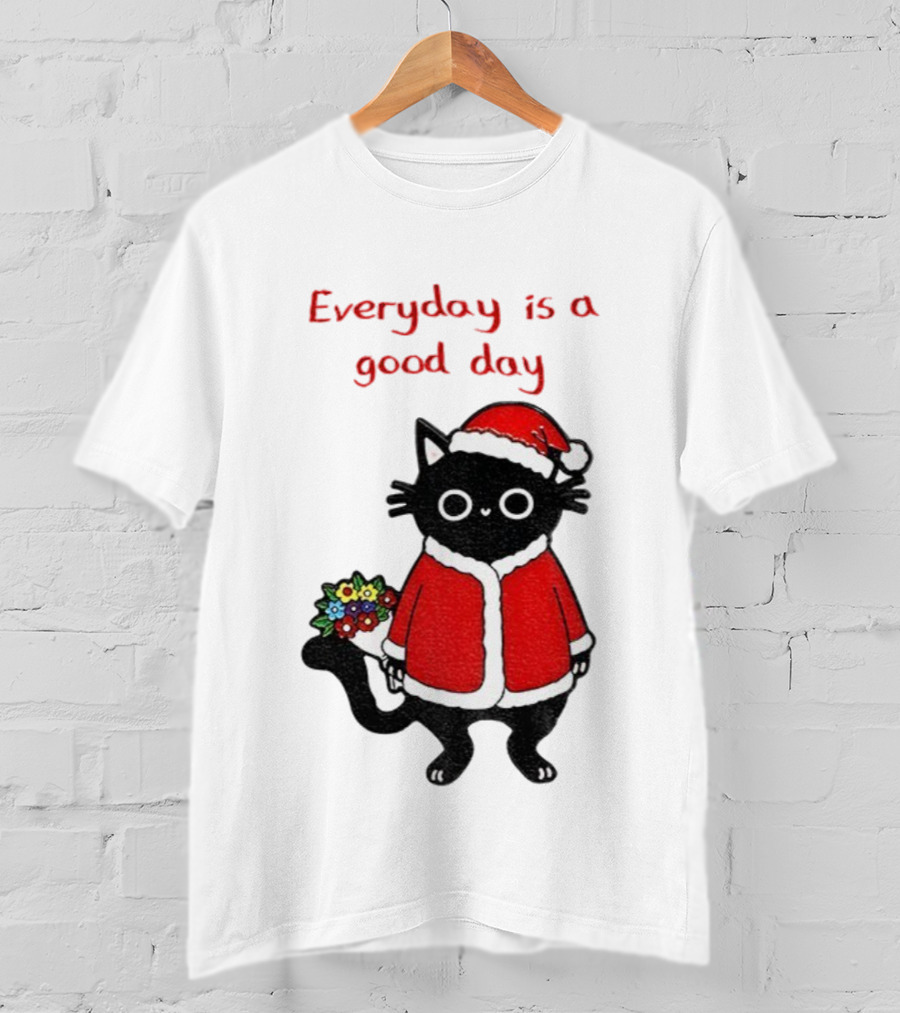 Everyday Is A Good Day Black Cat Santa Merry Christmas T-Shirt