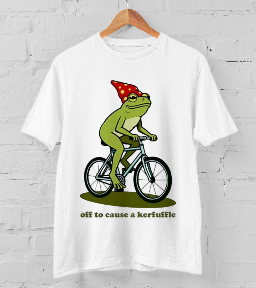 Frog Gnome Hat Bicycle Ride Off To Cause A Kerfuffle T-Shirt