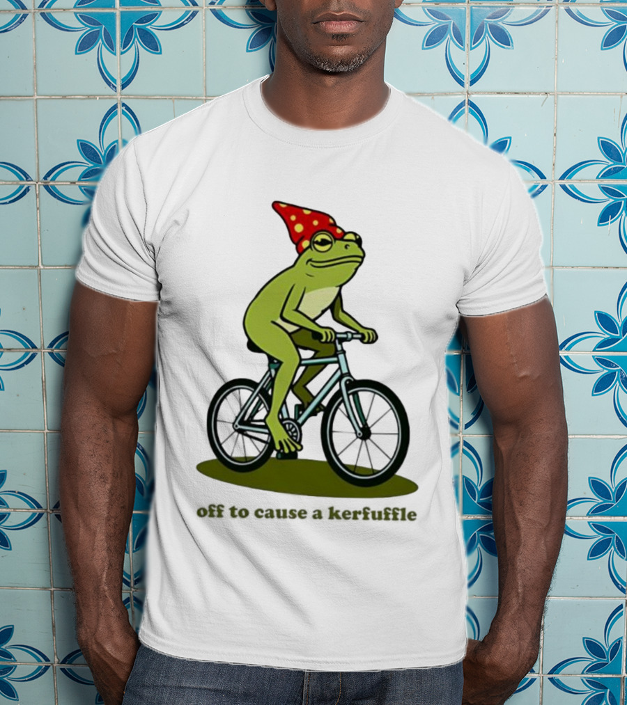 Frog Gnome Hat Bicycle Ride Off To Cause A Kerfuffle T-Shirt