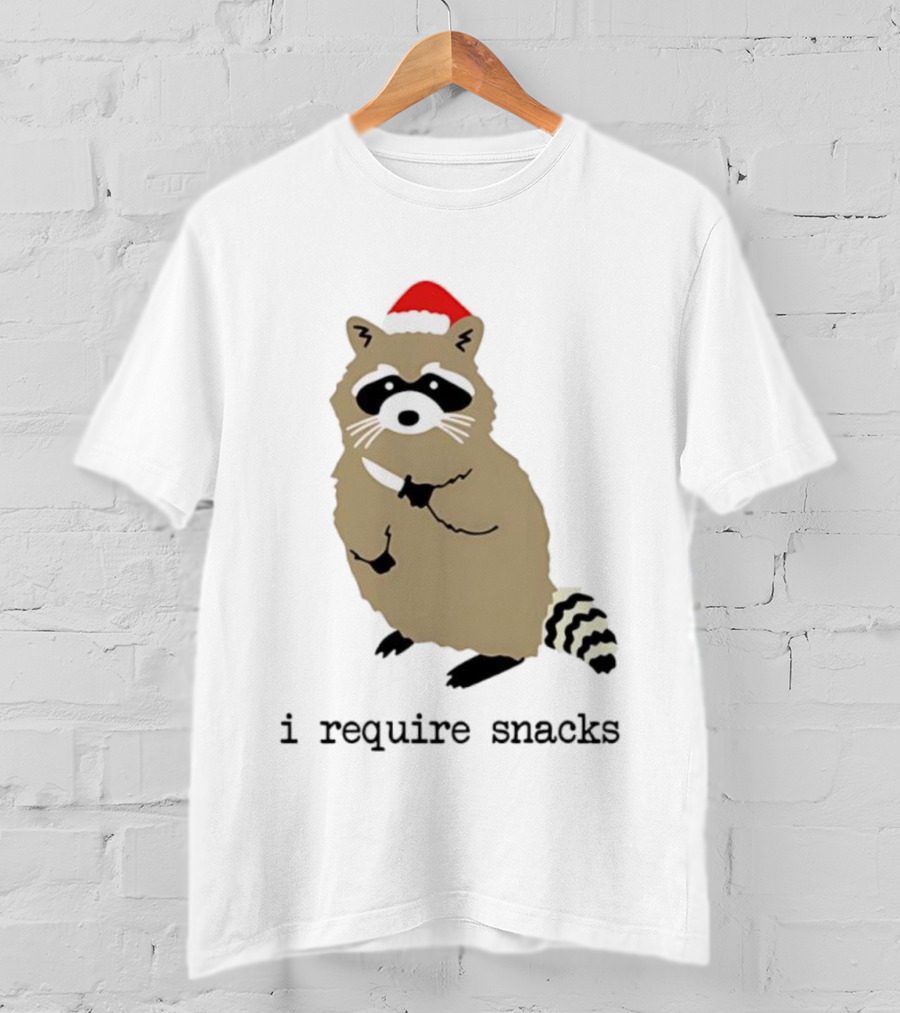 Raccoon Santa Hat I Require Snacks Festive Holiday Humor T-Shirt