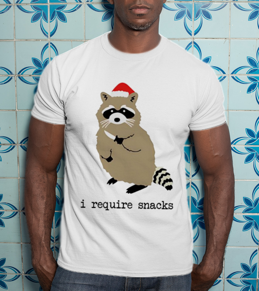 Raccoon Santa Hat I Require Snacks Festive Holiday Humor T-Shirt