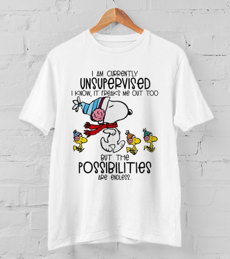 Snoopy And Woodstock Unsupervised Freaks Me Out Possibilities Are Endless T-Shirt