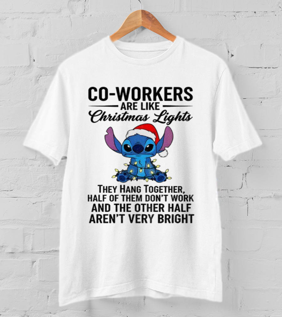 Stitch Co-Workers Are Like Christmas Lights Santa Hat Holiday Humor T-Shirt