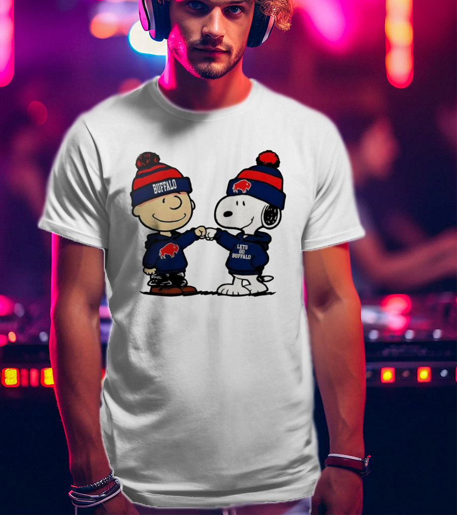 Snoopy Buffalo Bills Let's Go Holiday Football Fist Bump T-Shirt