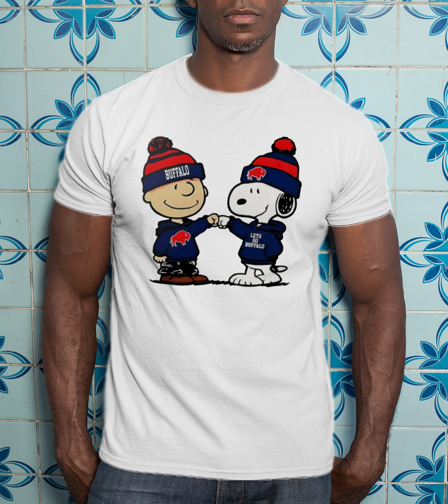 Snoopy Buffalo Bills Let's Go Holiday Football Fist Bump T-Shirt