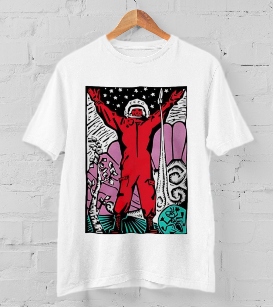 CCCP Soviet Space Hero Cosmonaut With Rocket Launch And Stars T-Shirt