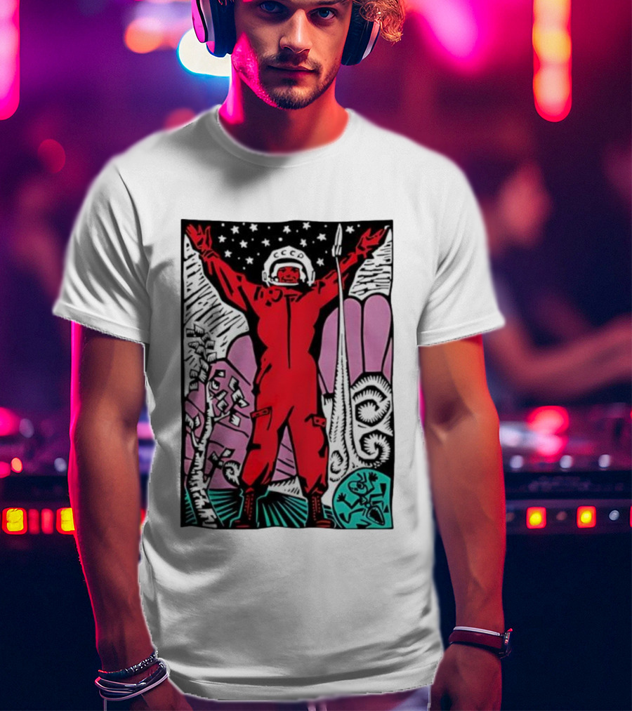 CCCP Soviet Space Hero Cosmonaut With Rocket Launch And Stars T-Shirt