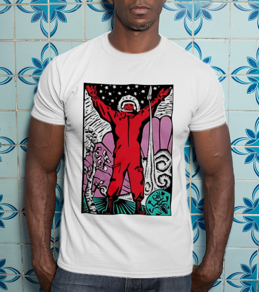 CCCP Soviet Space Hero Cosmonaut With Rocket Launch And Stars T-Shirt
