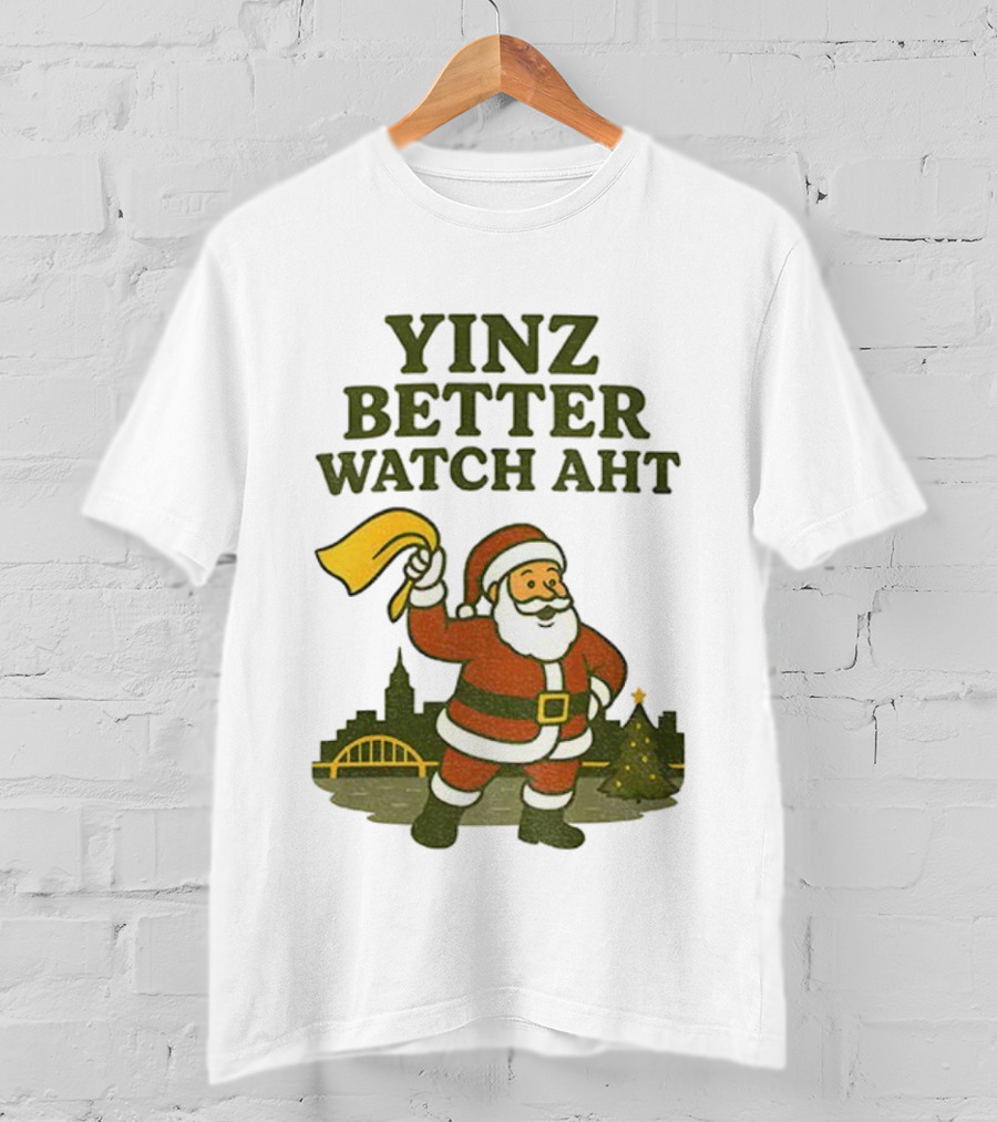 Yinz Better Aht Christmas Santa Pittsburgh Bridge Skyline T-Shirt