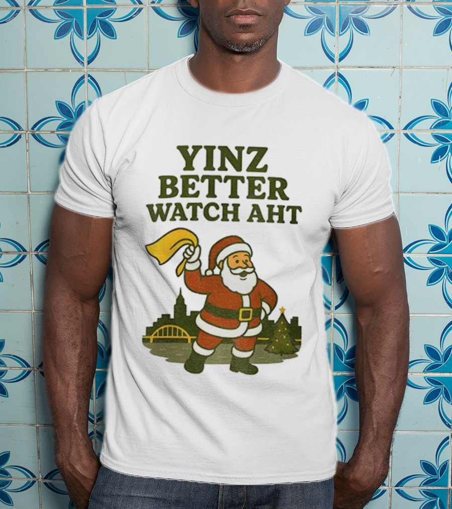 Yinz Better Aht Christmas Santa Pittsburgh Bridge Skyline T-Shirt