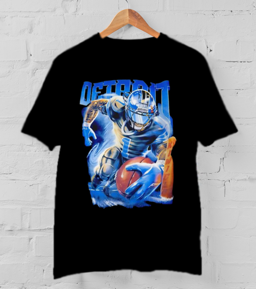 Detroit Football Player Blue Burst Action Art T-Shirt