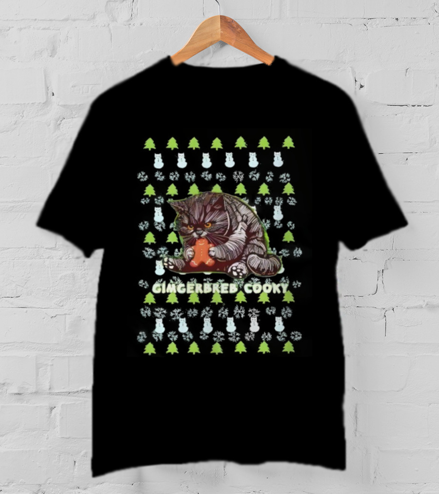 Cat Gingerbread Cookie Christmas Holiday Festive Design T-Shirt