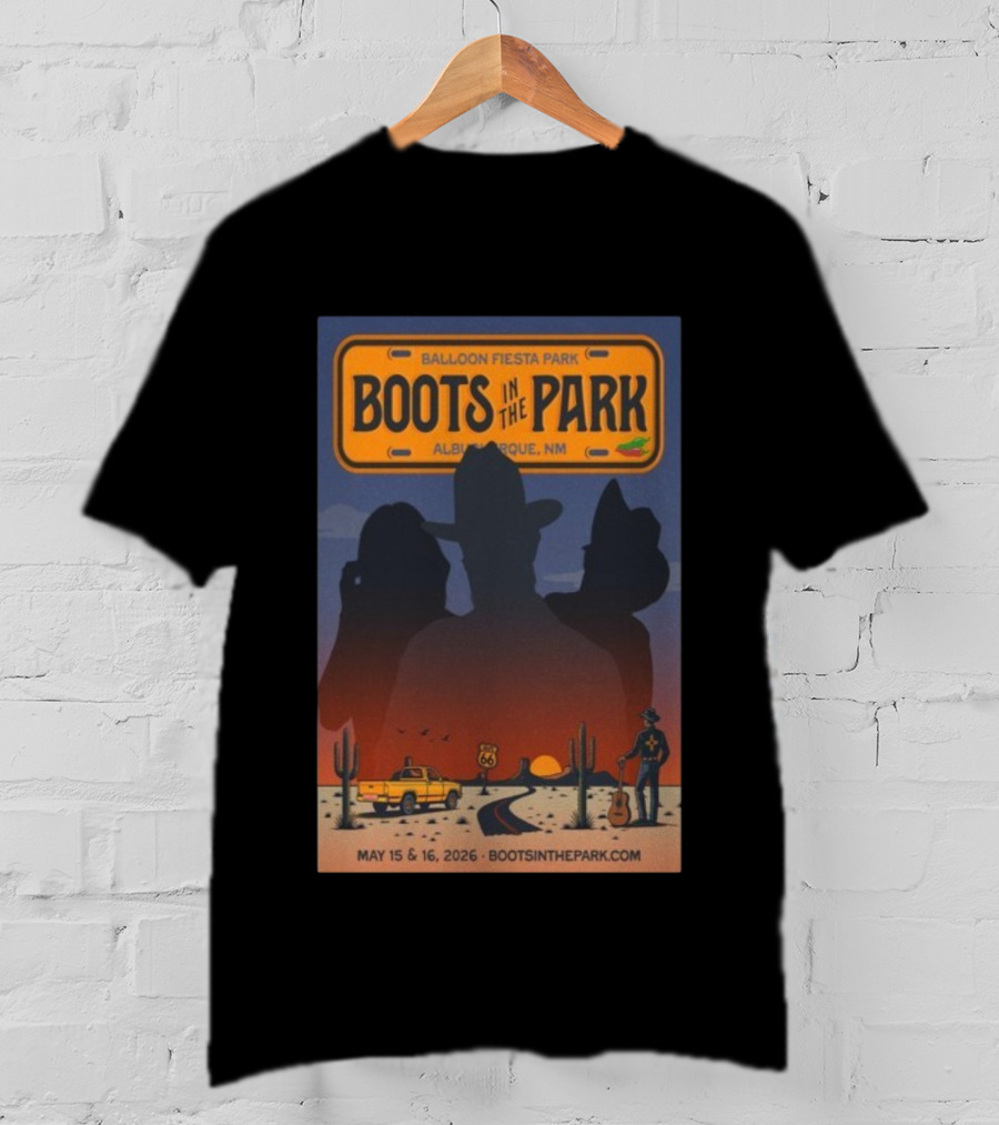 Boots In The Park Albuquerque NM Balloon Fiesta Park May 15-16 2026 Route 66 Concert Event T-Shirt