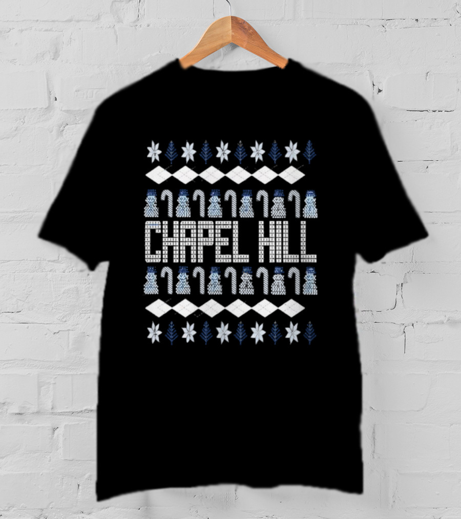 Chapel Hill North Carolina Christmas Snowman Candy Cane Pattern T-Shirt