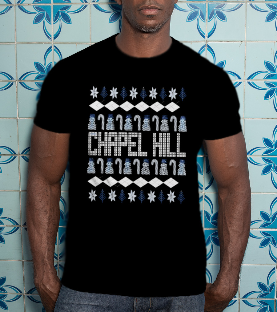 Chapel Hill North Carolina Christmas Snowman Candy Cane Pattern T-Shirt