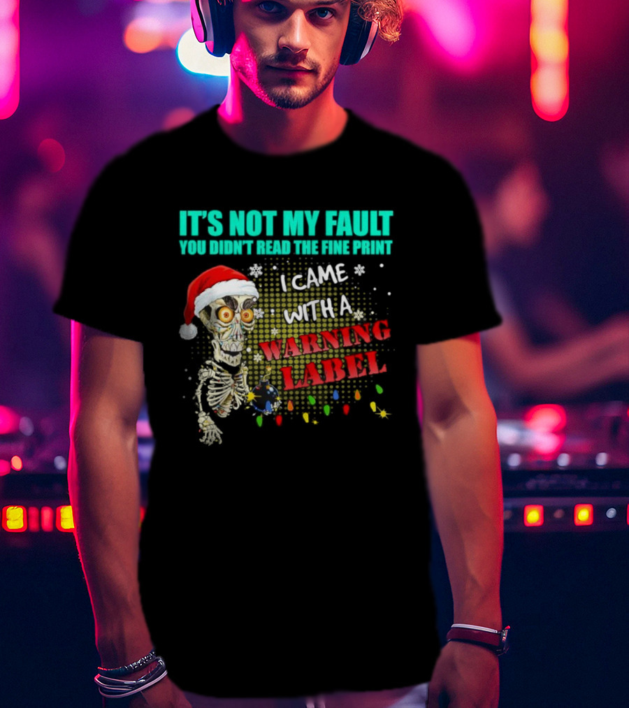 Christmas Dead Bomb Skeleton Santa Warning Label Fine Print T-Shirt