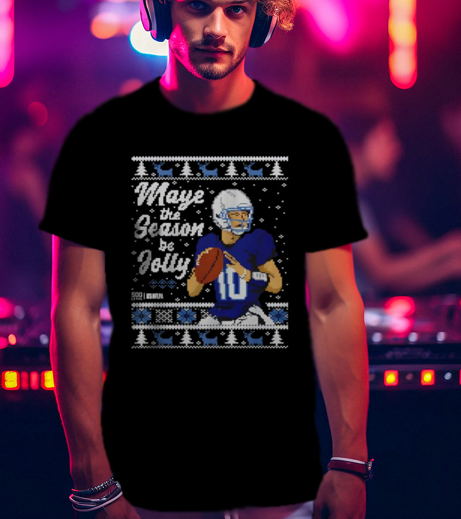 Drake Maye Quarterback Retro Christmas New England Festive T-Shirt