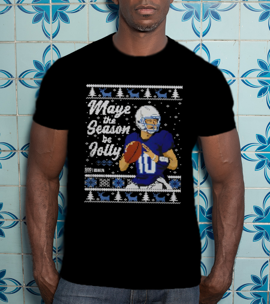 Drake Maye Quarterback Retro Christmas New England Festive T-Shirt
