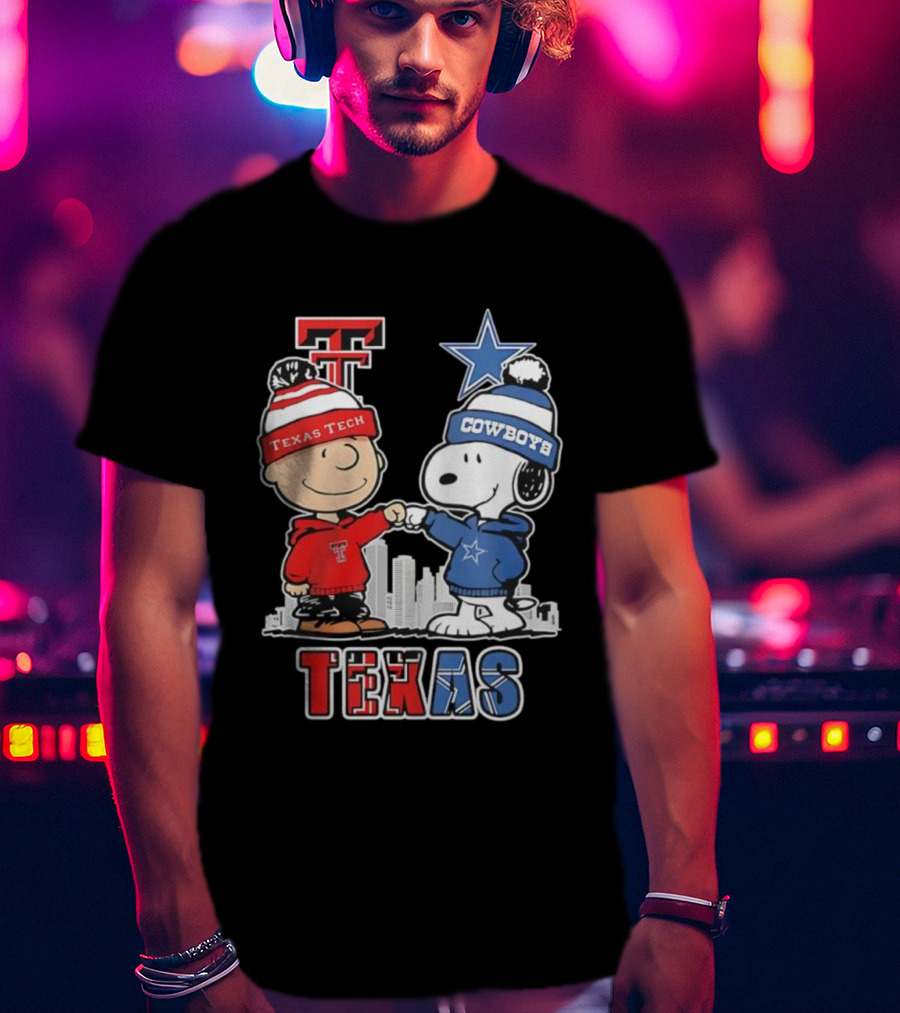 Snoopy Charlie Brown Texas Tech Red Raiders Dallas Cowboys Texas T-Shirt