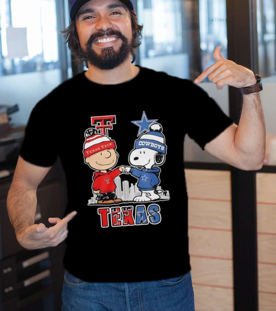 Snoopy Charlie Brown Texas Tech Red Raiders Dallas Cowboys Texas T-Shirt