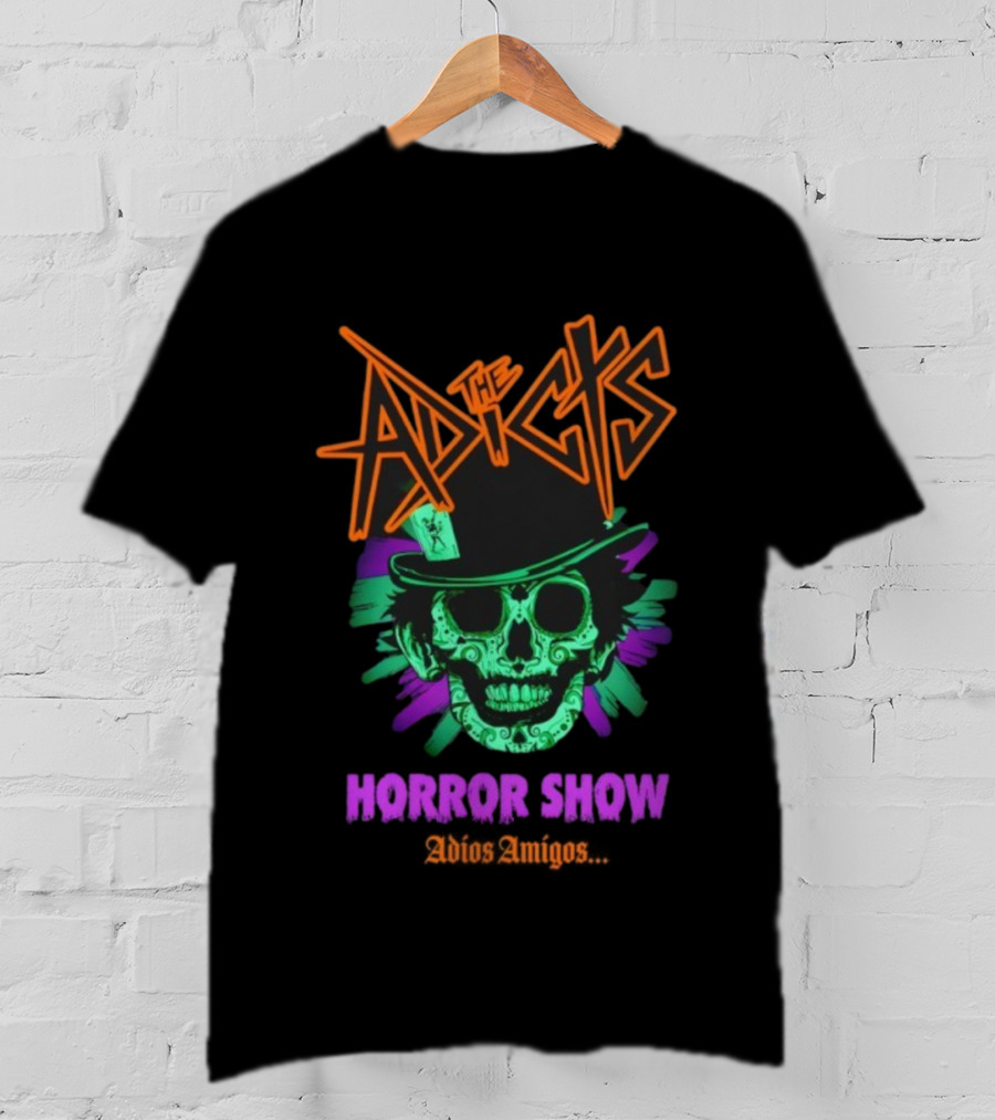 The Adicts Horror Show Adios Amigos Sugar Skull Top Hat T-Shirt