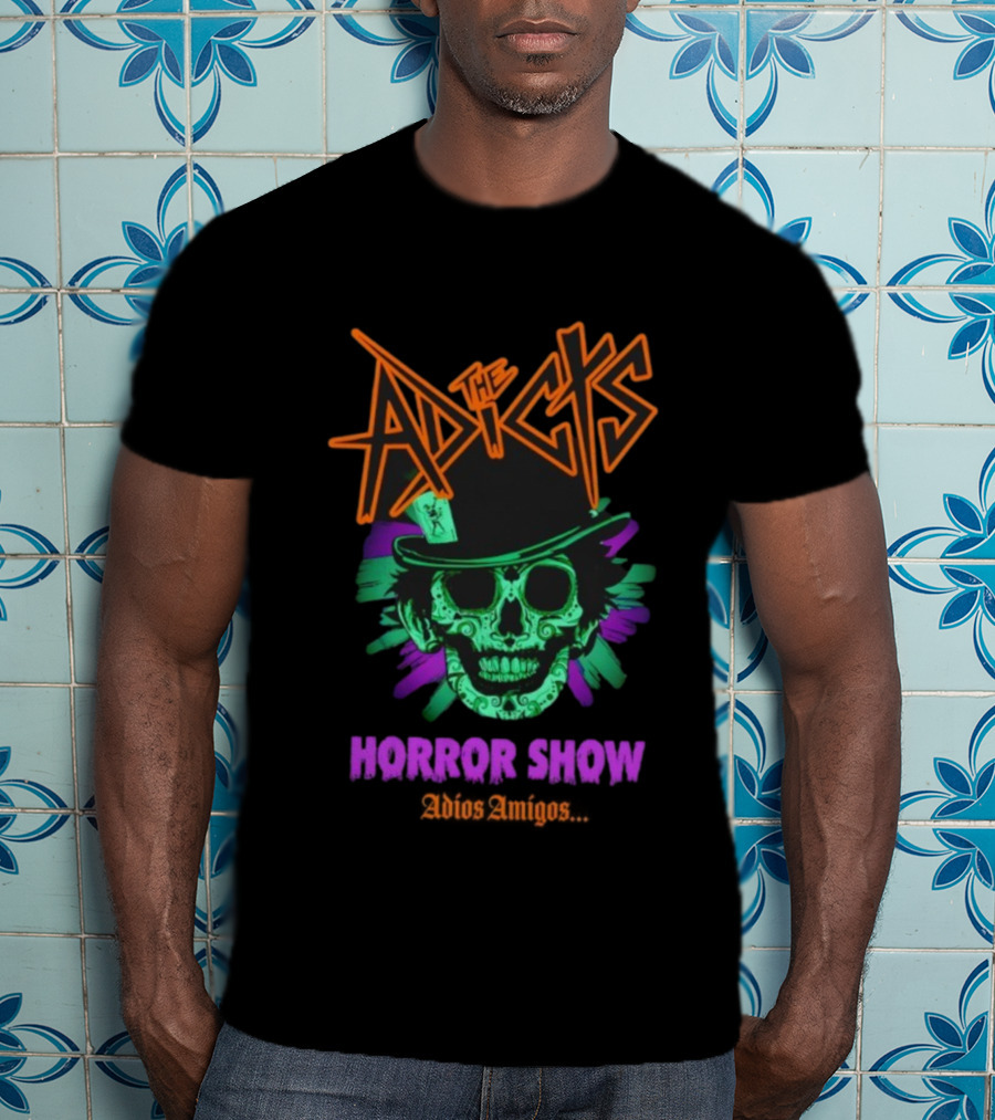The Adicts Horror Show Adios Amigos Sugar Skull Top Hat T-Shirt