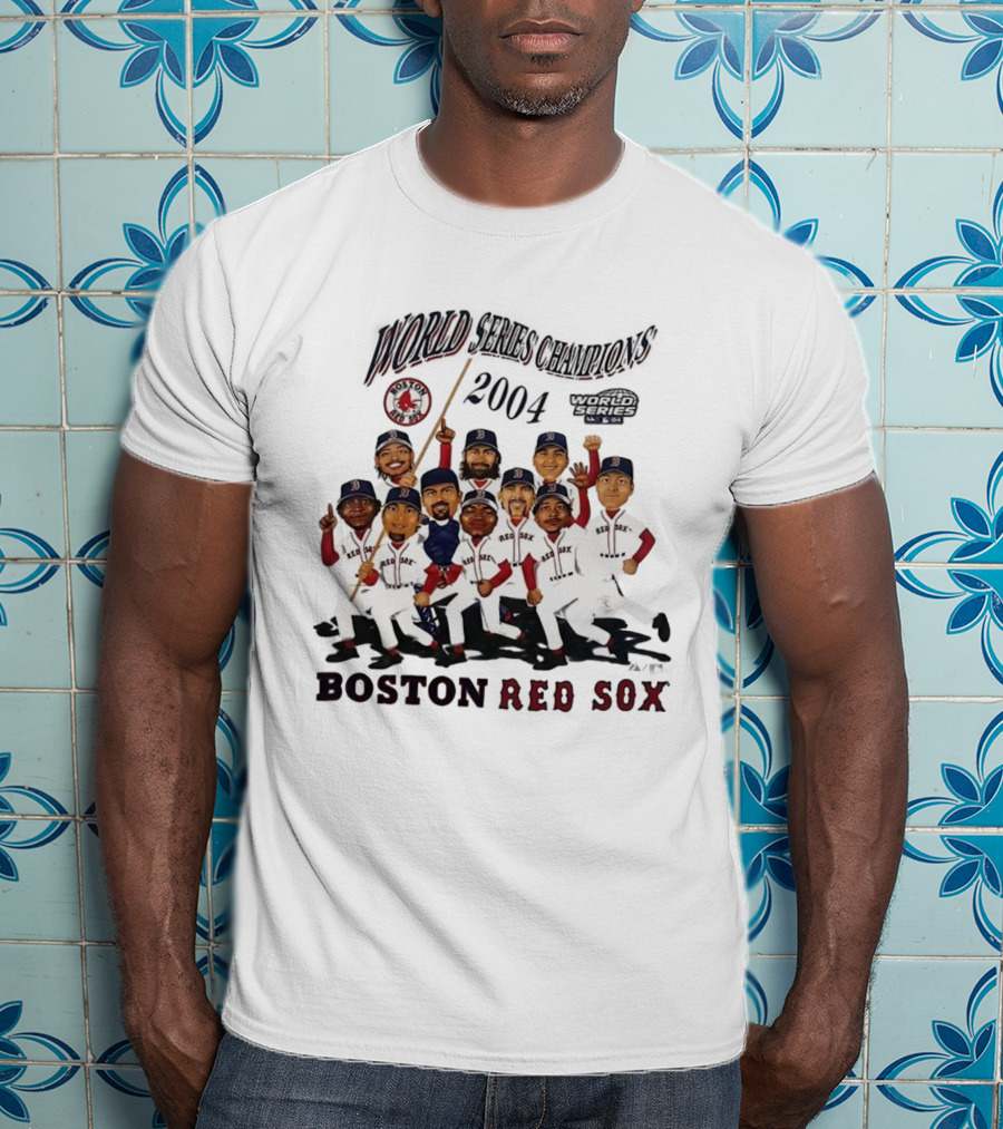 Boston Red Sox 2004 World Series Champions Player Caricature T-Shirt