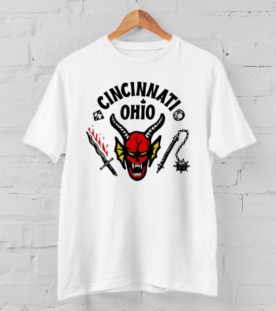 Cincinnati Ohio Hellfire Club Stranger Things Skull And Weapons T-Shirt