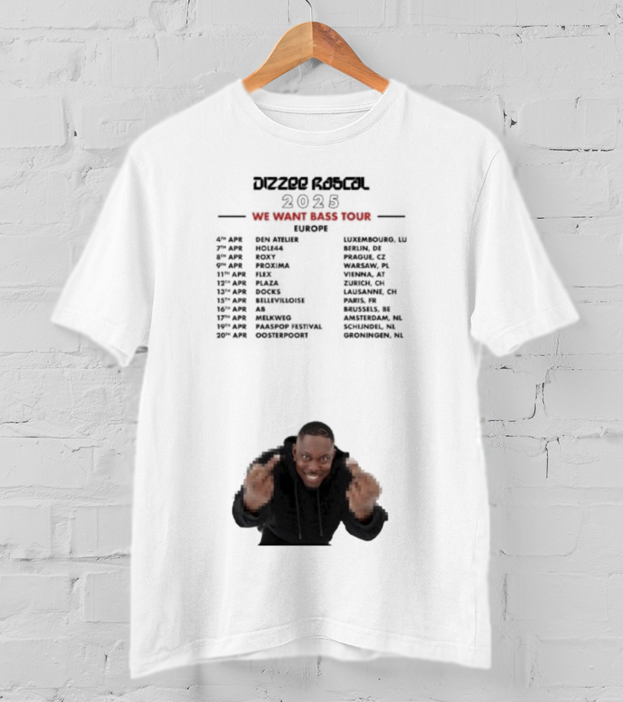 Dizzee Rascal We Want Bass Europe Tour 2025 Middle Fingers T-Shirt