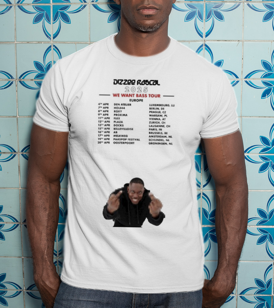 Dizzee Rascal We Want Bass Europe Tour 2025 Middle Fingers T-Shirt