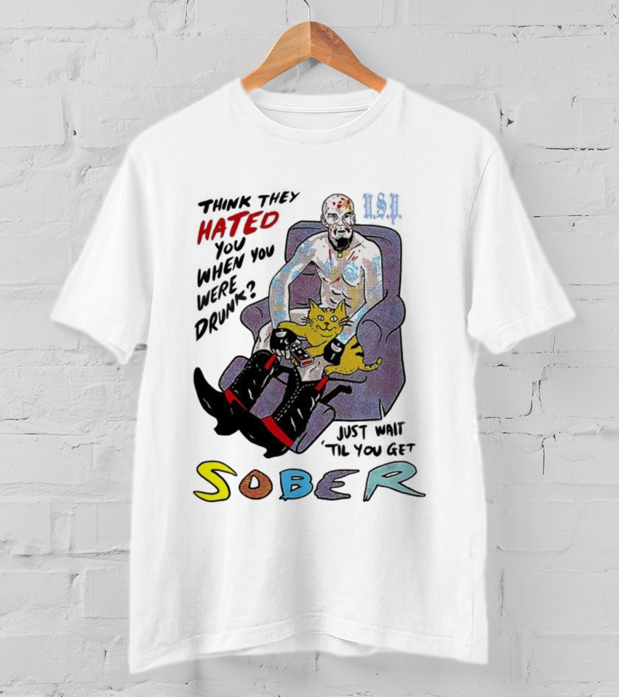 Hated Baseball Sober Comic Art With Cat And Colorful Text T-Shirt