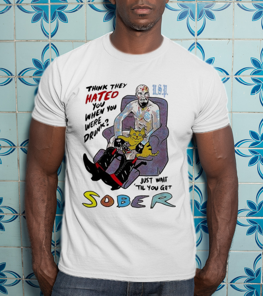 Hated Baseball Sober Comic Art With Cat And Colorful Text T-Shirt