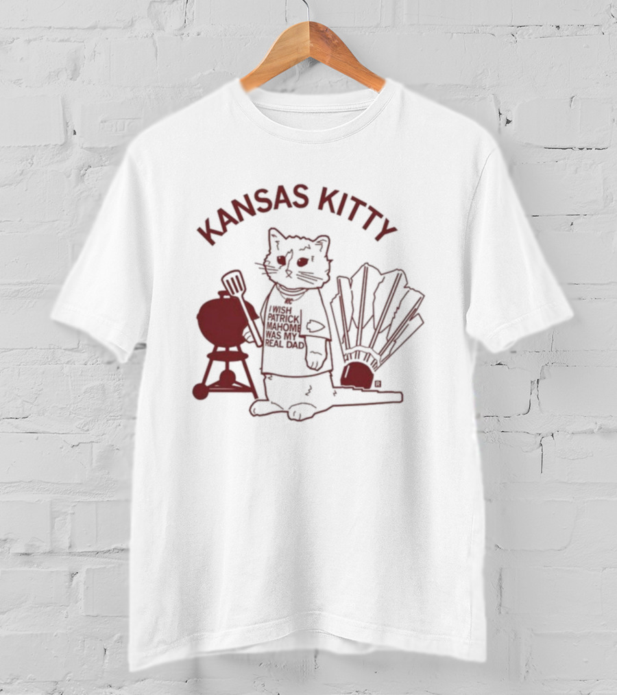 Kansas Kitty I Wish Patrick Mahomes Was My Real Dad Cat BBQ Grill Fan T-Shirt