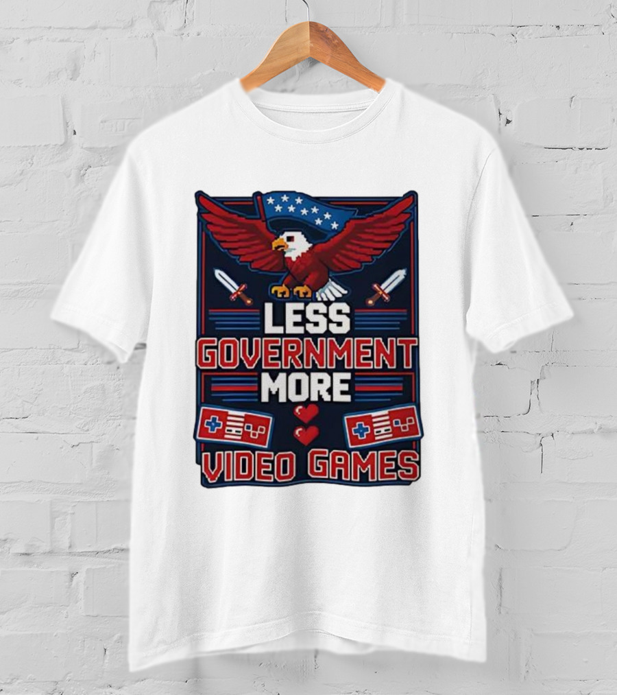 Less Government More Video Games Eagle Patriot Swords Retro Controllers T-Shirt