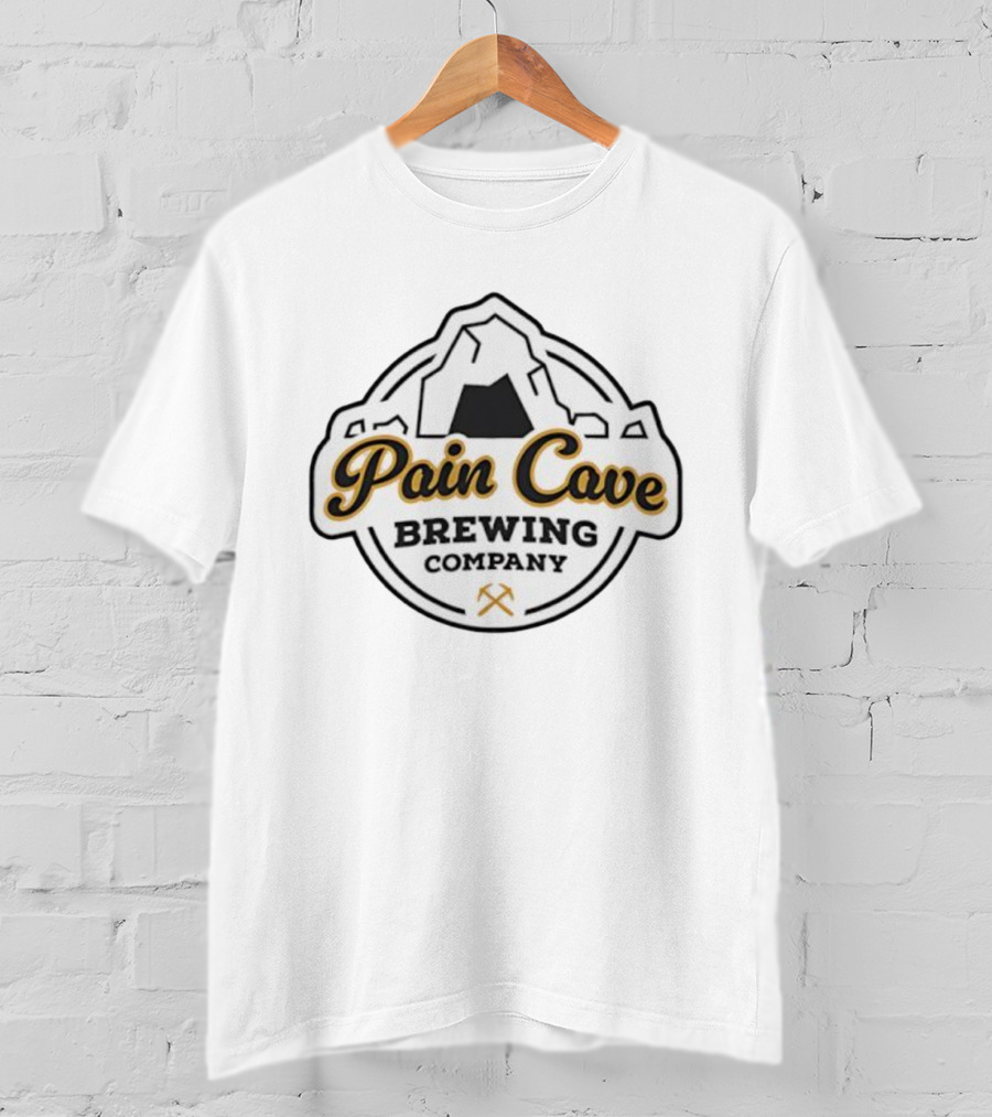 Pain Cave Brewing Company Mountain Emblem With Crossed Pickaxes T-Shirt