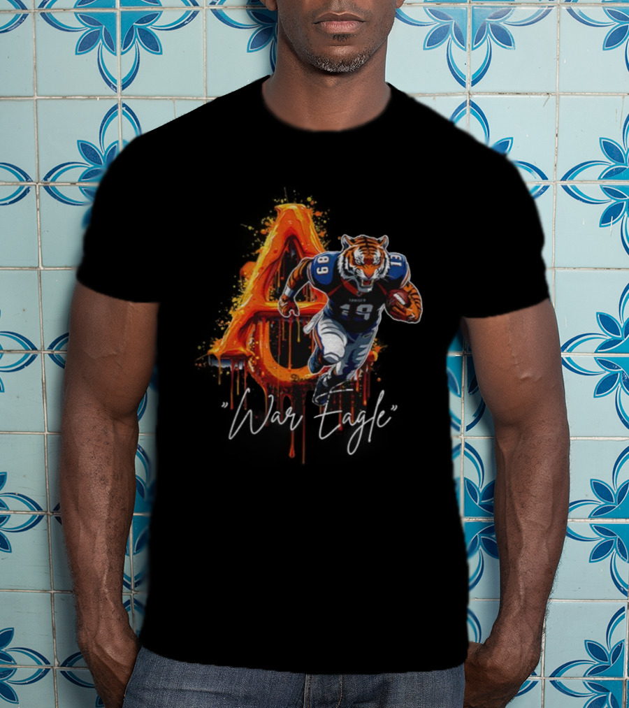 War Eagle Auburn Tigers Mascot In NFL Football Gear Game Day T-Shirt