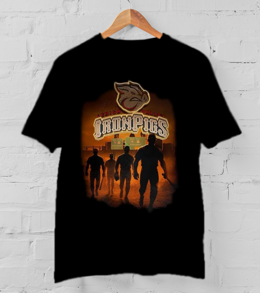 Lehigh Valley IronPigs Baseball Players With Highway Sign Background T-Shirt