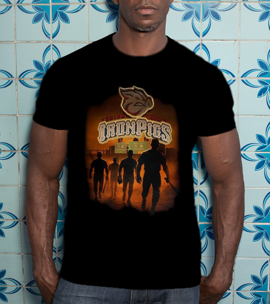 Lehigh Valley IronPigs Baseball Players With Highway Sign Background T-Shirt