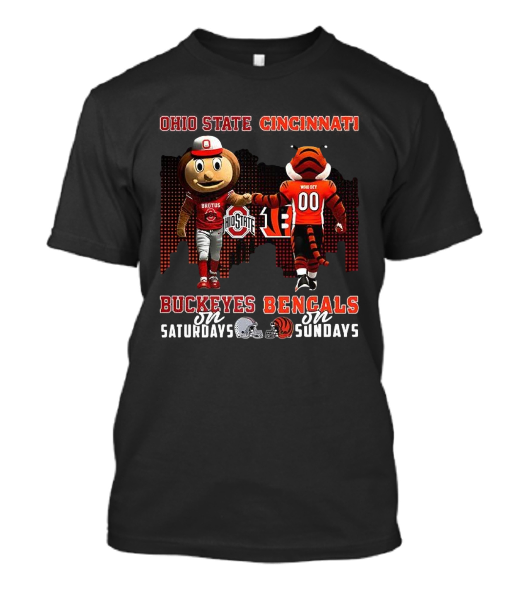 Ohio State Brutus Buckeye And Cincinnati Who Dey Bengals Saturdays And Sundays T-Shirt