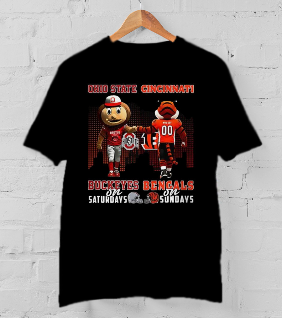Ohio State Brutus Buckeye And Cincinnati Who Dey Bengals Saturdays And Sundays T-Shirt