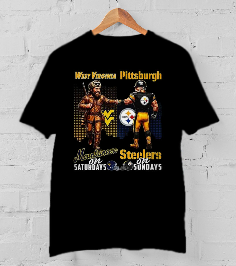 West Virginia Mountaineers And Pittsburgh Steelers Mascots Unite Saturdays And Sundays T-Shirt